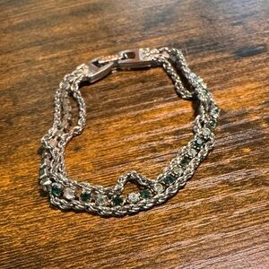 Sophisticated Silver and Green Braided Bracelet